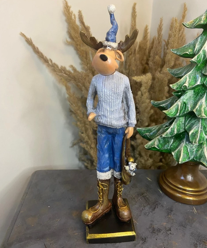 Nordic Style Reindeer Man Sculpture, Decorative Reindeer Man Sculpture, Standing Reindeer Man Statue, Cute Reindeer Gentleman Statue