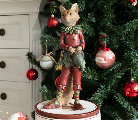 Forest Elf Fox Statue, Standing Fox Figurine, Hand Painted Fox Elf Statue, Elegant Standing Fox Sculpture, Whimsical Forest Fox Statue