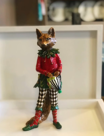 Forest Elf Fox Statue, Standing Fox Figurine, Hand Painted Fox Elf Statue, Elegant Standing Fox Sculpture, Whimsical Forest Fox Statue