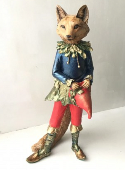 Forest Elf Fox Statue, Standing Fox Figurine, Hand Painted Fox Elf Statue, Elegant Standing Fox Sculpture, Whimsical Forest Fox Statue