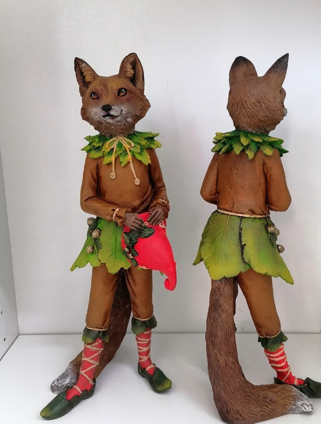 Forest Elf Fox Statue, Standing Fox Figurine, Hand Painted Fox Elf Statue, Elegant Standing Fox Sculpture, Whimsical Forest Fox Statue