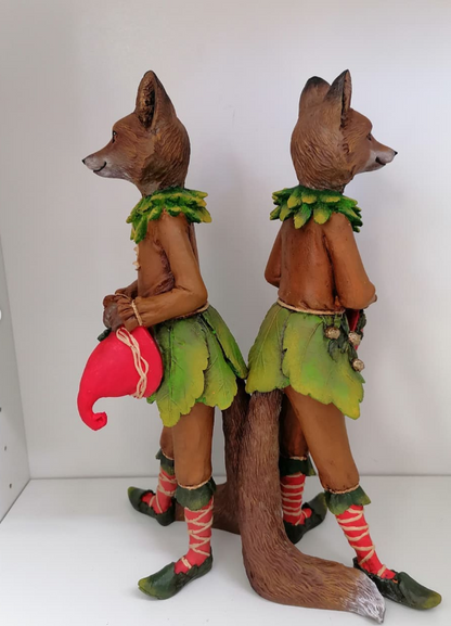 Forest Elf Fox Statue, Standing Fox Figurine, Hand Painted Fox Elf Statue, Elegant Standing Fox Sculpture, Whimsical Forest Fox Statue