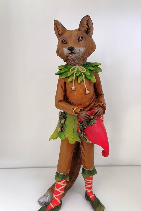 Forest Elf Fox Statue, Standing Fox Figurine, Hand Painted Fox Elf Statue, Elegant Standing Fox Sculpture, Whimsical Forest Fox Statue