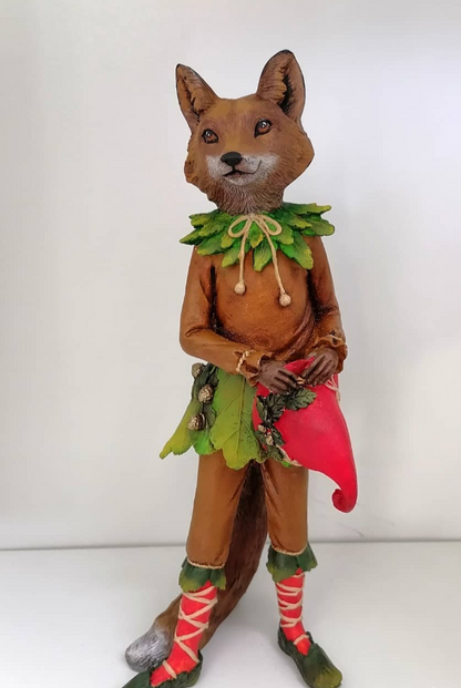 Forest Elf Fox Statue, Standing Fox Figurine, Hand Painted Fox Elf Statue, Elegant Standing Fox Sculpture, Whimsical Forest Fox Statue
