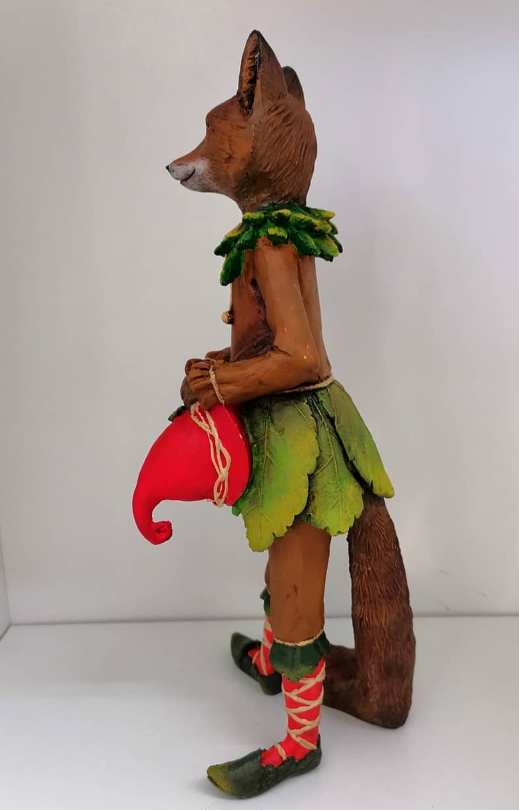 Forest Elf Fox Statue, Standing Fox Figurine, Hand Painted Fox Elf Statue, Elegant Standing Fox Sculpture, Whimsical Forest Fox Statue