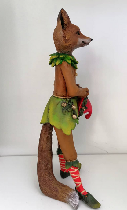 Forest Elf Fox Statue, Standing Fox Figurine, Hand Painted Fox Elf Statue, Elegant Standing Fox Sculpture, Whimsical Forest Fox Statue