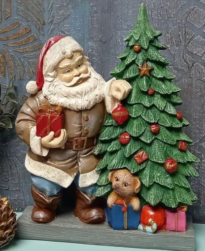 Santa Claus Figurine with Gift Boxes, Christmas Gift, Hand-Painted Sculpture, Christmas Ornaments, Chrismtas Decor, Christmas Tree Sculpture, Santa Sculpture, Santa Decor