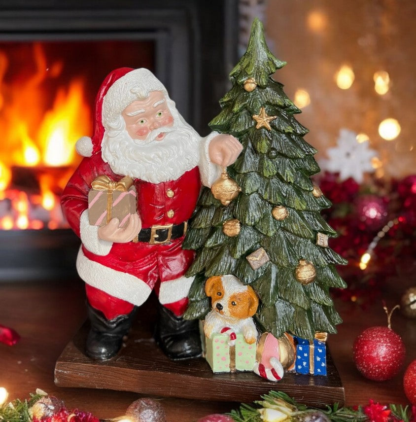 Santa Claus Figurine with Gift Boxes, Christmas Gift, Hand-Painted Sculpture, Christmas Ornaments, Chrismtas Decor, Christmas Tree Sculpture, Santa Sculpture, Santa Decor