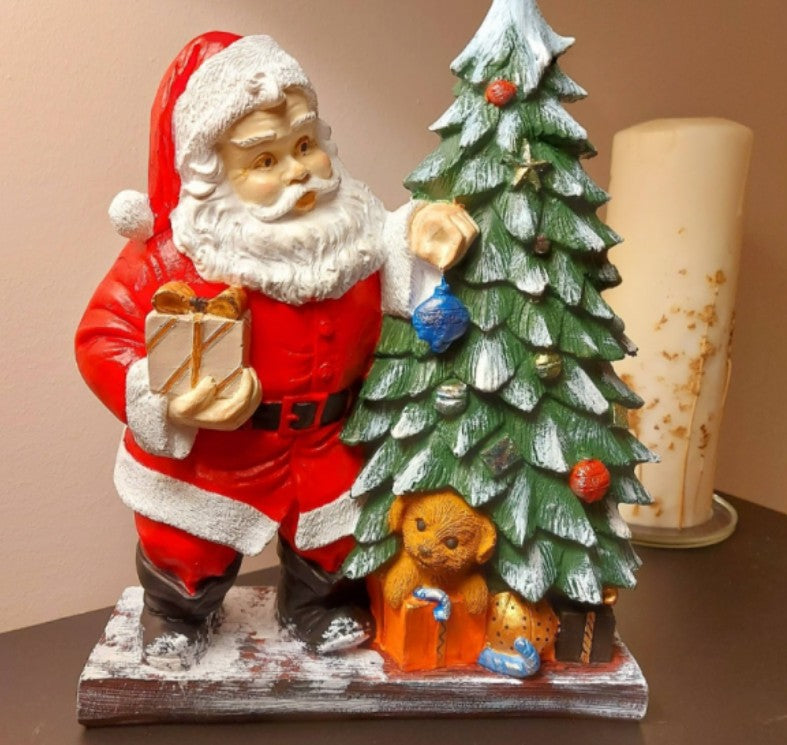 Santa Claus Figurine with Gift Boxes, Christmas Gift, Hand-Painted Sculpture, Christmas Ornaments, Chrismtas Decor, Christmas Tree Sculpture, Santa Sculpture, Santa Decor