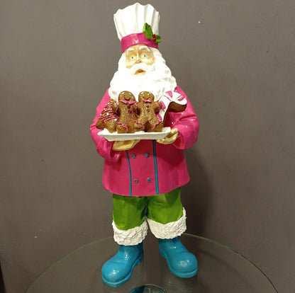 Handmade Santa Holding Cookie Decor, Christmas Decoration, Chef Statue, Holiday Cookie Figurine