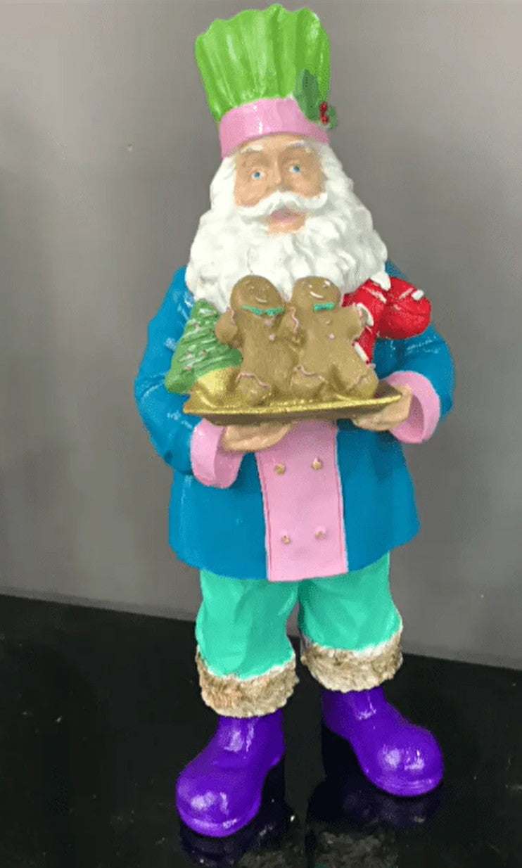 Handmade Santa Holding Cookie Decor, Christmas Decoration, Chef Statue, Holiday Cookie Figurine