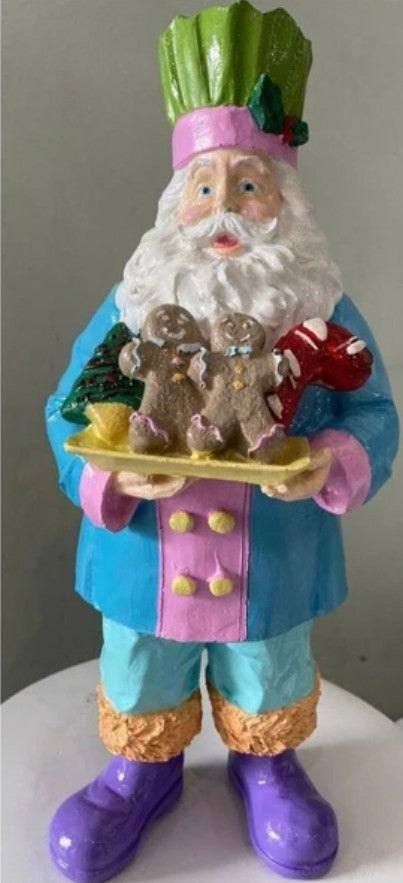 Handmade Santa Holding Cookie Decor, Christmas Decoration, Chef Statue, Holiday Cookie Figurine