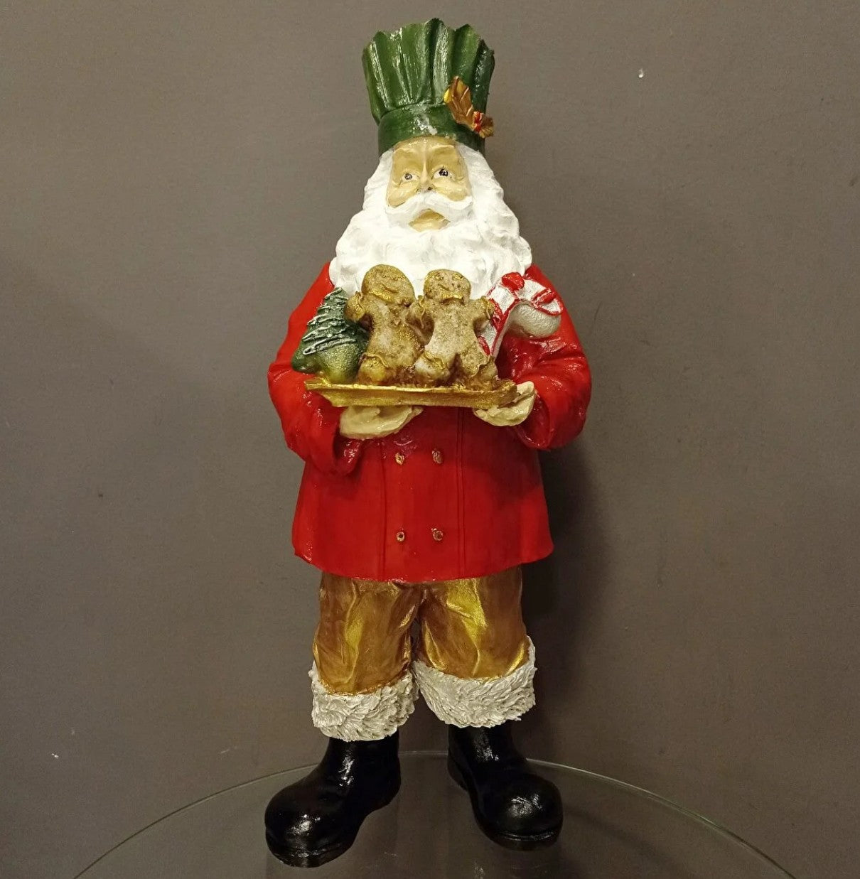 Handmade Santa Holding Cookie Decor, Christmas Decoration, Chef Statue, Holiday Cookie Figurine