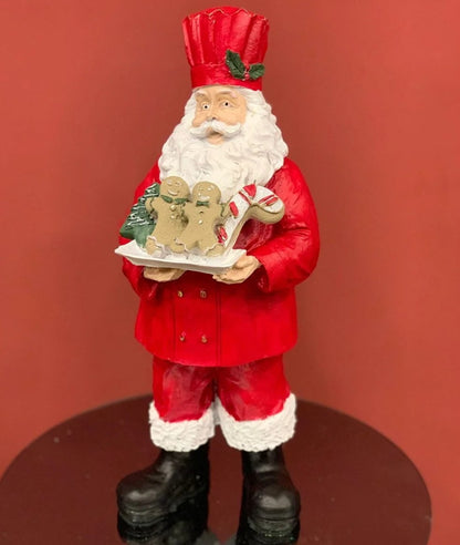 Handmade Santa Holding Cookie Decor, Christmas Decoration, Chef Statue, Holiday Cookie Figurine