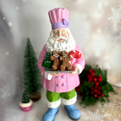 Handmade Santa Holding Cookie Decor, Christmas Decoration, Chef Statue, Holiday Cookie Figurine