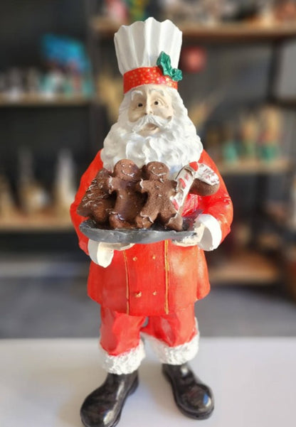 Handmade Santa Holding Cookie Decor, Christmas Decoration, Chef Statue, Holiday Cookie Figurine
