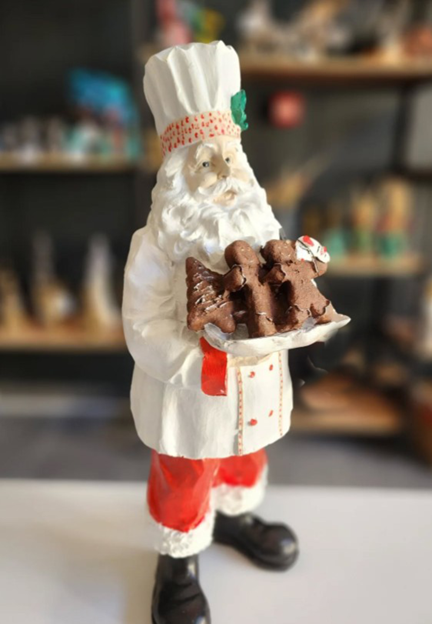 Handmade Santa Holding Cookie Decor, Christmas Decoration, Chef Statue, Holiday Cookie Figurine