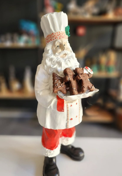 Handmade Santa Holding Cookie Decor, Christmas Decoration, Chef Statue, Holiday Cookie Figurine