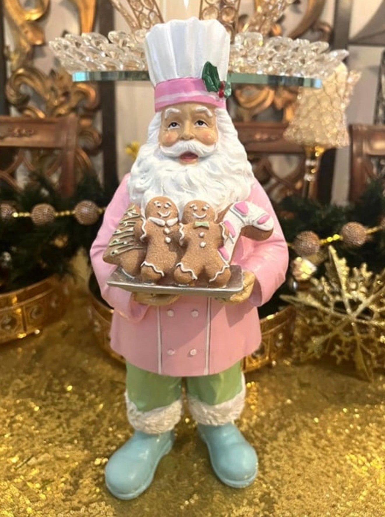 Handmade Santa Holding Cookie Decor, Christmas Decoration, Chef Statue, Holiday Cookie Figurine