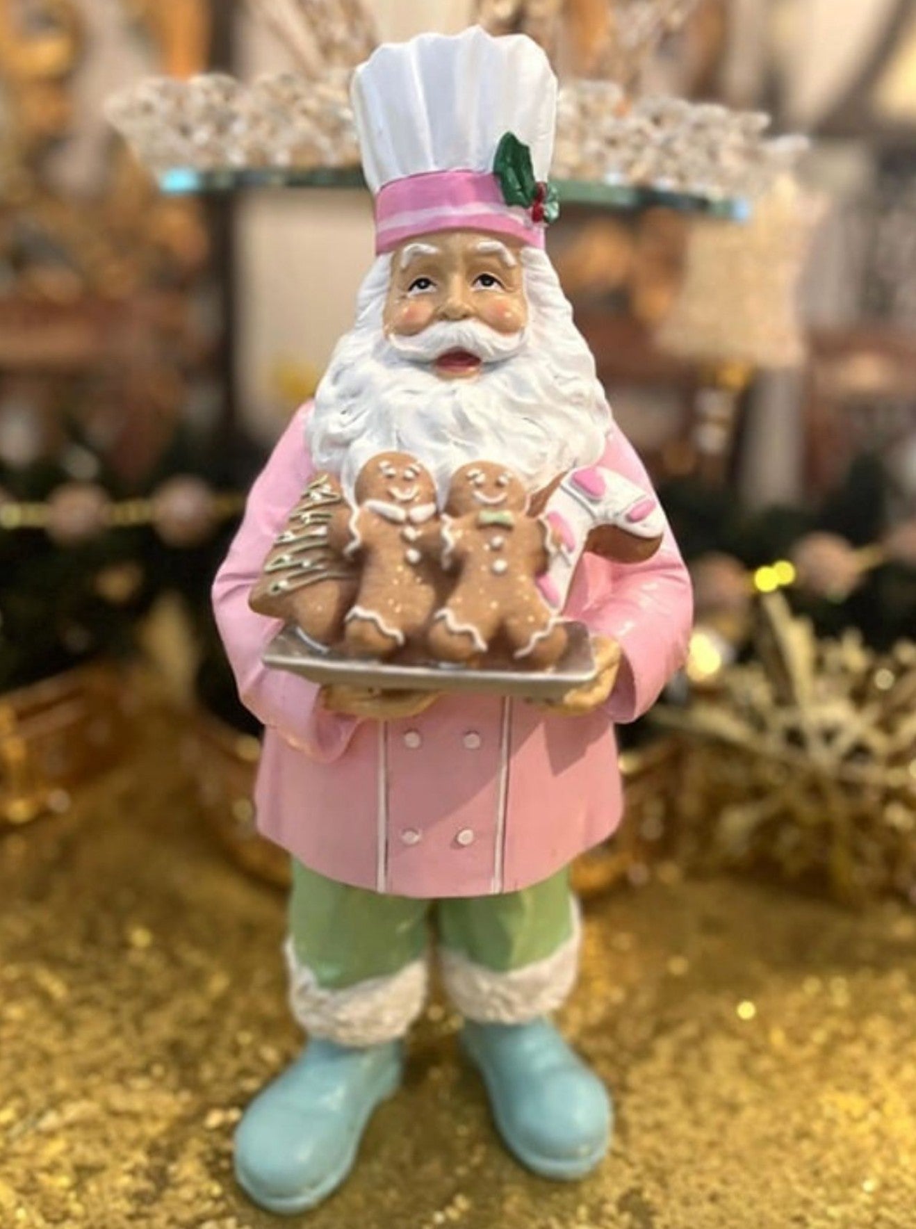 Handmade Santa Holding Cookie Decor, Christmas Decoration, Chef Statue, Holiday Cookie Figurine