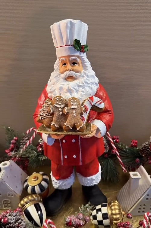 Handmade Santa Holding Cookie Decor, Christmas Decoration, Chef Statue, Holiday Cookie Figurine