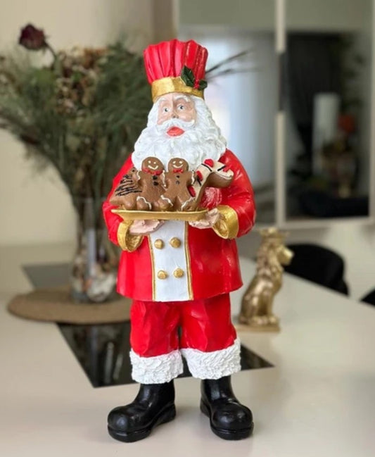 Handmade Santa Holding Cookie Decor, Christmas Decoration, Chef Statue, Holiday Cookie Figurine