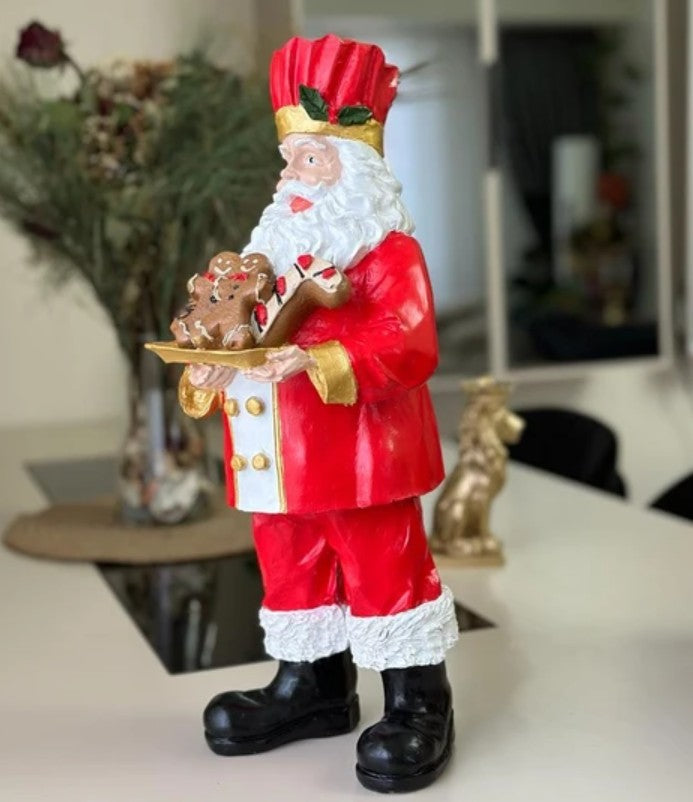 Handmade Santa Holding Cookie Decor, Christmas Decoration, Chef Statue, Holiday Cookie Figurine