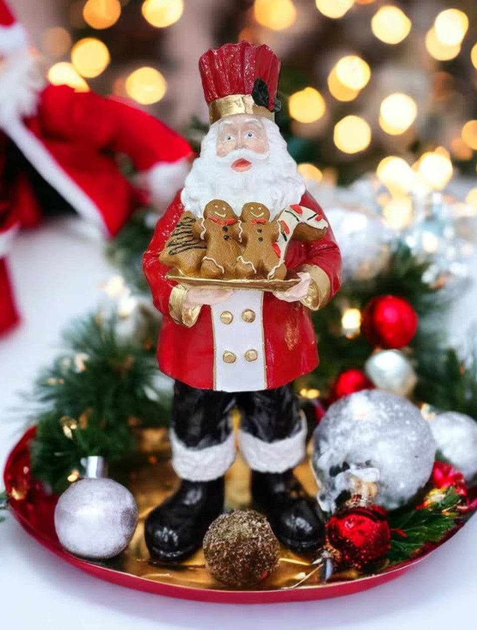 Handmade Santa Holding Cookie Decor, Christmas Decoration, Chef Statue, Holiday Cookie Figurine