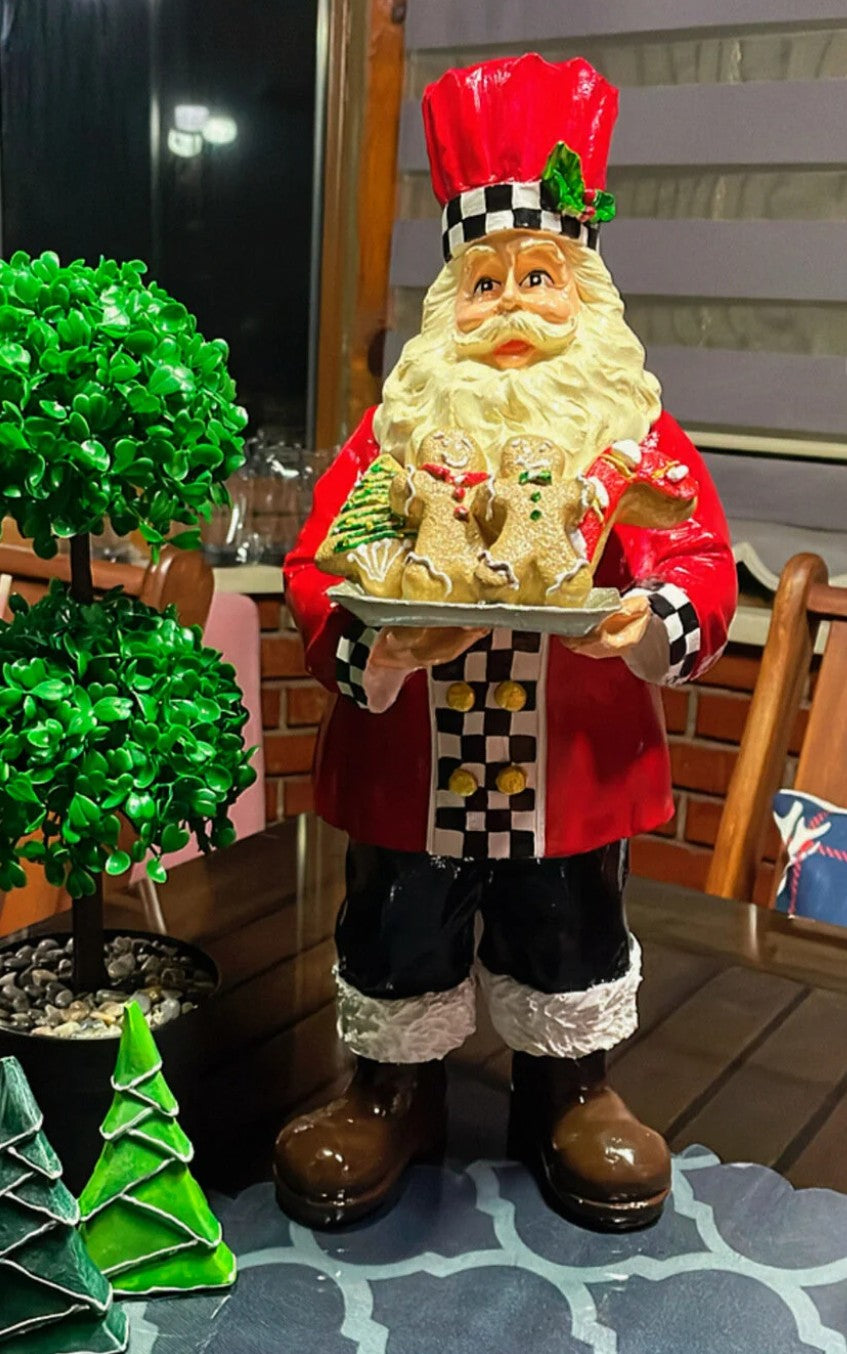 Handmade Santa Holding Cookie Decor, Christmas Decoration, Chef Statue, Holiday Cookie Figurine
