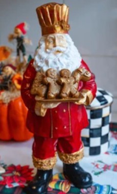 Handmade Santa Holding Cookie Decor, Christmas Decoration, Chef Statue, Holiday Cookie Figurine
