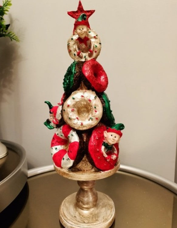 Donut Christmas Tree Decor, Handmade Donut Tree Sculpture, Handmade Donut Holiday Tree, weet Donut Christmas Tree Decor, Donut Holiday Decor