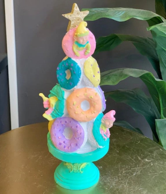 Donut Christmas Tree Decor, Handmade Donut Tree Sculpture, Handmade Donut Holiday Tree, weet Donut Christmas Tree Decor, Donut Holiday Decor