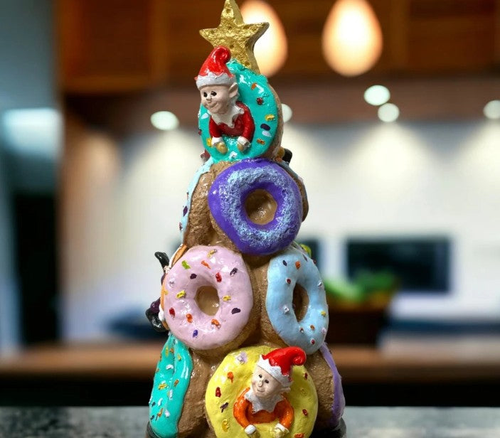 Donut Christmas Tree Decor, Handmade Donut Tree Sculpture, Handmade Donut Holiday Tree, weet Donut Christmas Tree Decor, Donut Holiday Decor
