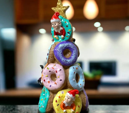 Donut Christmas Tree Decor, Handmade Donut Tree Sculpture, Handmade Donut Holiday Tree, weet Donut Christmas Tree Decor, Donut Holiday Decor