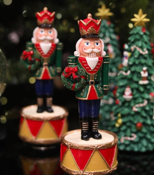 Christmas Tin Soldier Figurine, Nutcracker Tin Soldier Holding Gift on Drum, Festive Tin Soldier Decor, Polyester Tin Soldier Statue