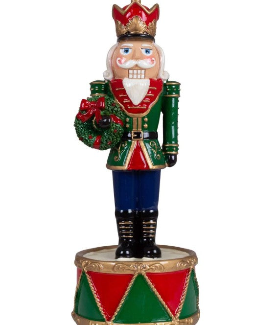 Christmas Tin Soldier Figurine, Nutcracker Tin Soldier Holding Gift on Drum, Festive Tin Soldier Decor, Polyester Tin Soldier Statue