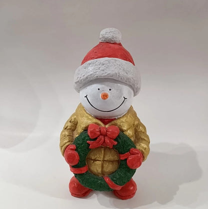 Handmade Christmas Snowman, Christmas Figurine Statue, Winter Holiday Ornament, Festive Home Decor