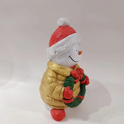 Handmade Christmas Snowman, Christmas Figurine Statue, Winter Holiday Ornament, Festive Home Decor