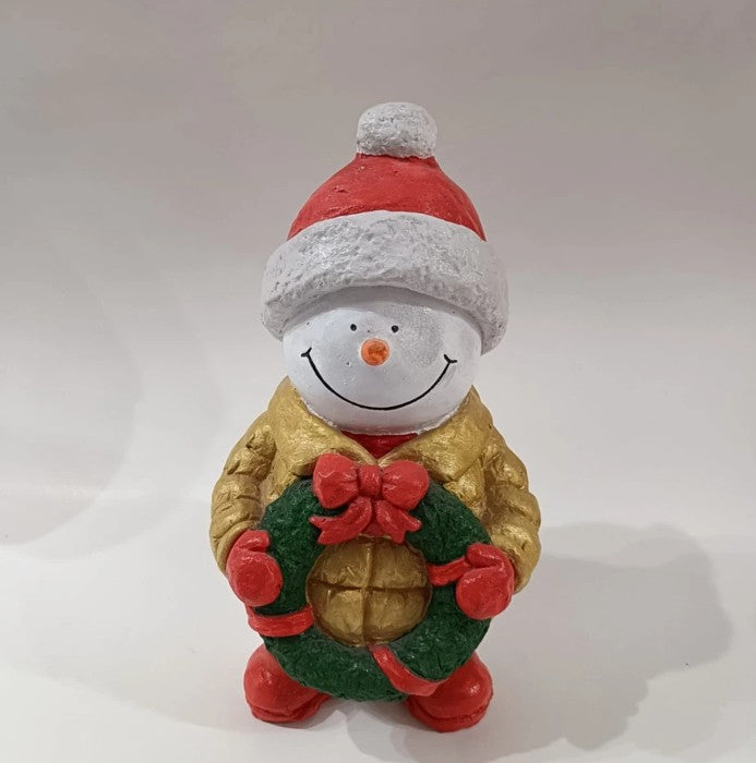 Handmade Christmas Snowman, Christmas Figurine Statue, Winter Holiday Ornament, Festive Home Decor