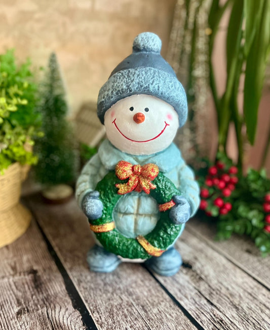 Handmade Christmas Snowman, Christmas Figurine Statue, Winter Holiday Ornament, Festive Home Decor
