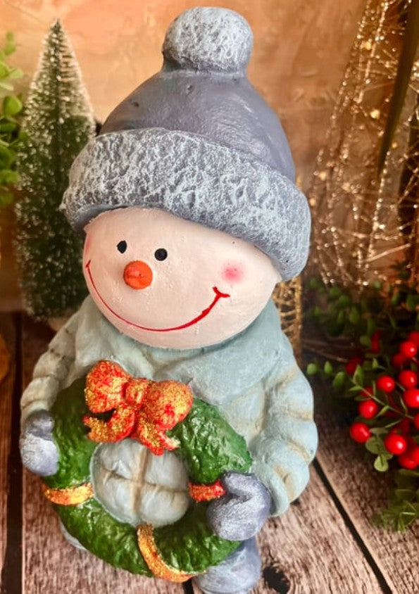 Handmade Christmas Snowman, Christmas Figurine Statue, Winter Holiday Ornament, Festive Home Decor