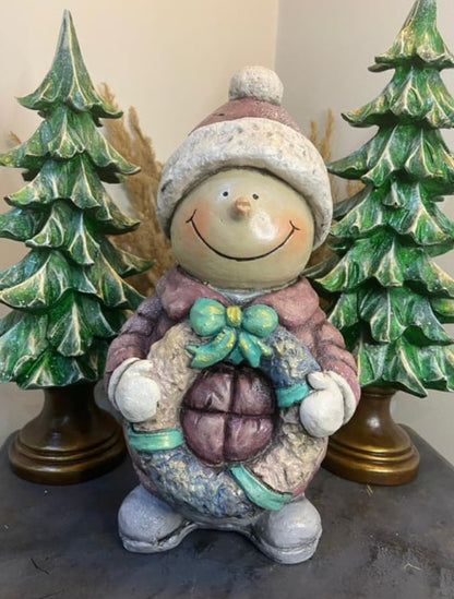 Handmade Christmas Snowman, Christmas Figurine Statue, Winter Holiday Ornament, Festive Home Decor
