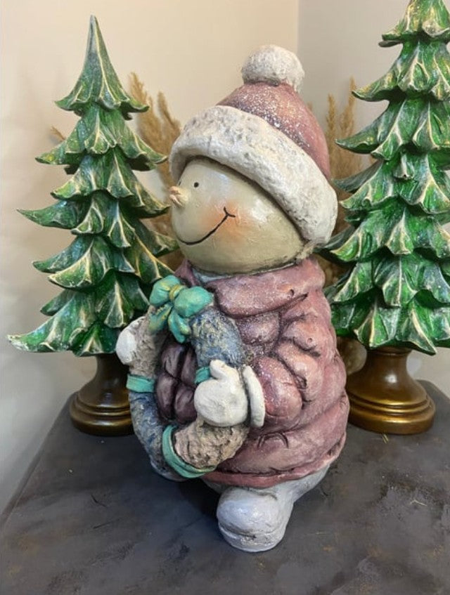 Handmade Christmas Snowman, Christmas Figurine Statue, Winter Holiday Ornament, Festive Home Decor