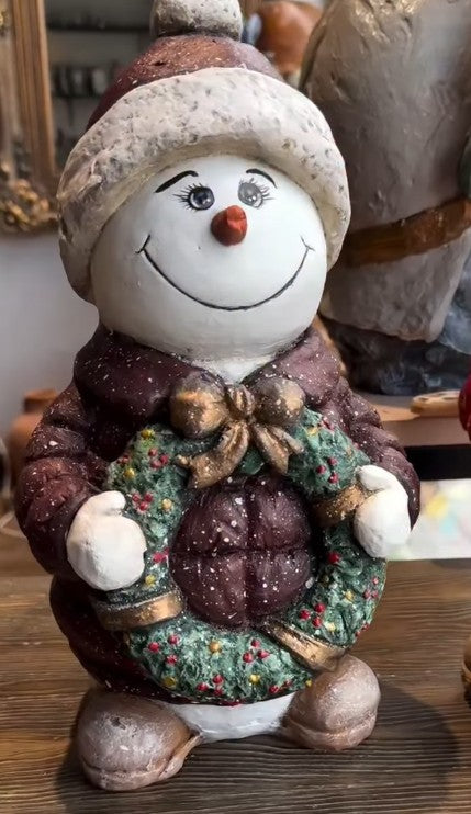 Handmade Christmas Snowman, Christmas Figurine Statue, Winter Holiday Ornament, Festive Home Decor