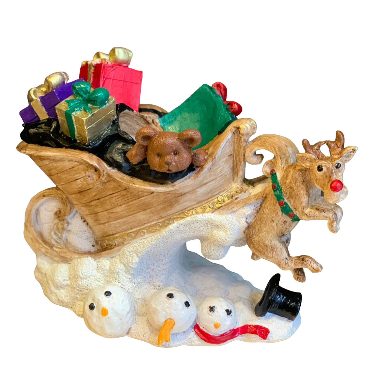 Sleigh and Deer Decor, Reindeer Sleigh Decorative Statue, Santa Sleigh with Deer Figurine, Reindeer Sleigh Statue, Sleigh with Deer Statue