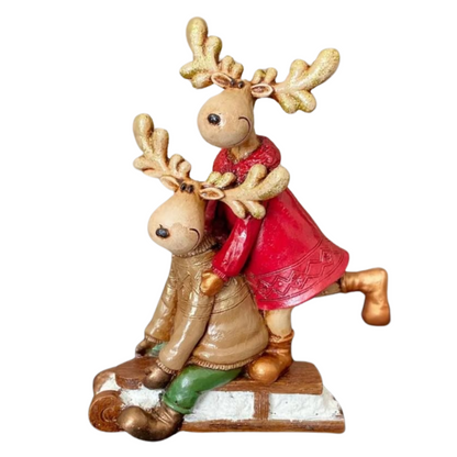 Christmas Deer Decor, Holiday Reindeer Figurine, Handmade Reindeer Couple Statue, Noel Sculpture