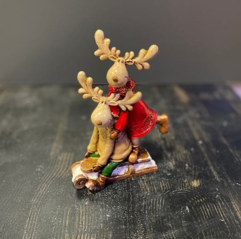 Christmas Deer Decor, Holiday Reindeer Figurine, Handmade Reindeer Couple Statue, Noel Sculpture