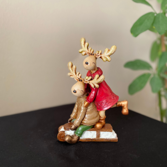 Christmas Deer Decor, Holiday Reindeer Figurine, Handmade Reindeer Couple Statue, Noel Sculpture