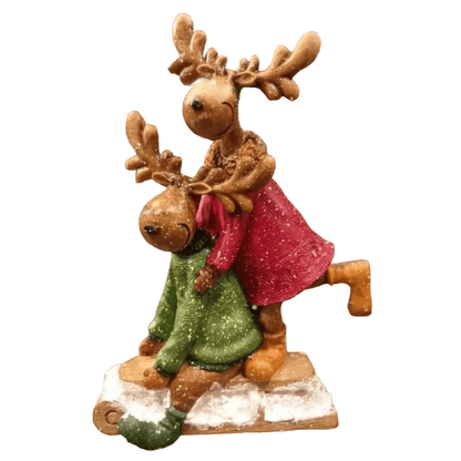 Christmas Deer Decor, Holiday Reindeer Figurine, Handmade Reindeer Couple Statue, Noel Sculpture