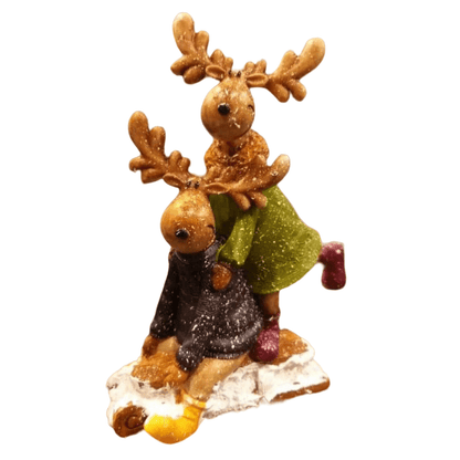 Christmas Deer Decor, Holiday Reindeer Figurine, Handmade Reindeer Couple Statue, Noel Sculpture